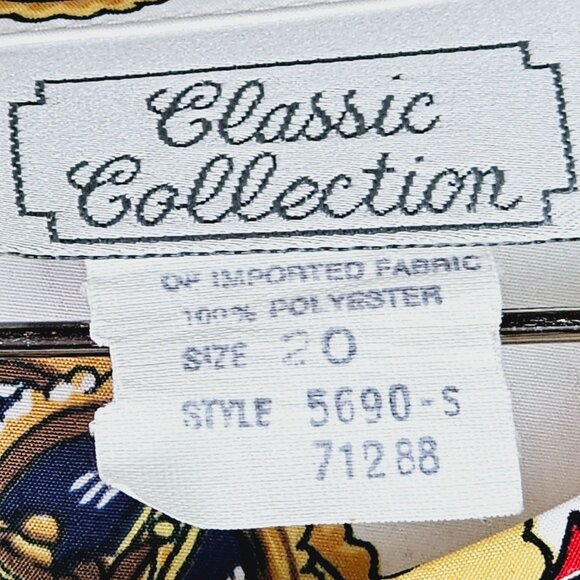 Vintage 1990's Classic Collection Silky Royalty Boroque Crest Flag Blouse, Sz 20 - Picture 5 of 6